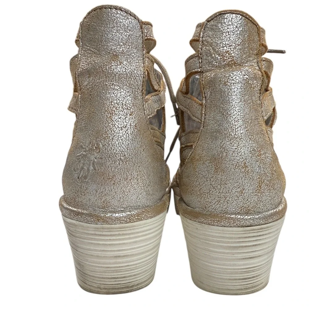 FLY LONDON Silver Metallic‎ Lace Up Wedge Gladiator Sandals Size 39